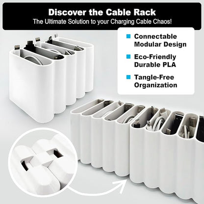 Cable Management Organizer Cord Management, Multiple Slots for Home, Office, Desk, Workshop, Durable Plastic Connectable Cable Organizer, Tangle-Free, Expandable Storage, White