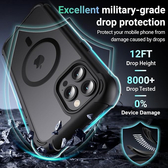 jaroco Magnetic for iPhone 12 Pro Max Case, [Compatible with MagSafe][Military Grade Drop Protection][Heavy Duty Protection][Non-Slip][Shockproof] 2-Layer Durable Bumper Phone Case 6.7''-Black