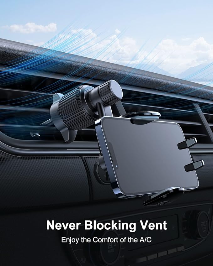 Car Vent Phone Mount, [Never Blocking Vent, Enjoy The Comfort of The A/C] Hands-Free Universal Extension Clip Air Phone Holder Car Fit for All Phones iPhone 17 16 15 14 13 12 Samsung More