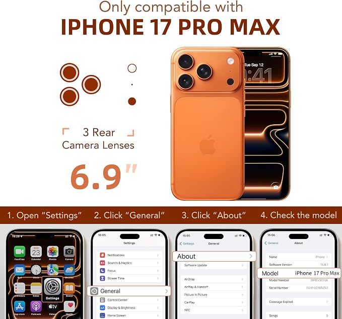 BERFY for iPhone 17 Pro Max Case, Compatible with MagSafe, Built-in Glass Screen Protector, Camera Protection, Shockproof Full Body Phone case 6.9", Translucent Cosmic Orange