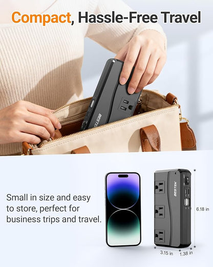 BESTEK Universal Travel Adapter 220V to 110V Voltage Converter, 300W Step Down Power Converter with 4 USB Ports(PD20W) & 3 AC Outlets and EU/UK/AU/US/India Worldwide Plug Adapter