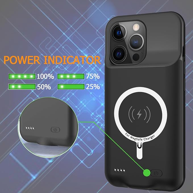 Battery Case for iPhone 13 Pro Max, Upgraded 12000mAh Rechargeable Portable Extended Battery Pack Supported Qi Wireless Charging Case Compatible with iPhone 13 Pro Max (6.7 inch) Charger Case (Black)