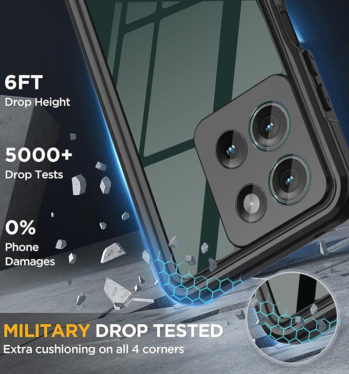 for Moto G 2025 Case, IP68 Waterproof Case with Built-in Screen Protector, Full Body Shockproof Dustproof Rugged Protective Phone Case for Motorola Moto G 2025 Black