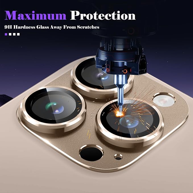Camera Lens Protector for iPhone 16 Pro/iPhone 16 Pro Max Camera Lens Protector [Strong Adsorption] [Not Easy to Break] Metal Tempered Glass Rear Camera Screen Cover - Titanium Brown