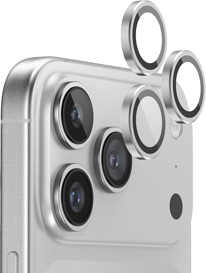 FLOLAB NanoArmour Anti-Reflective for iPhone 17 Pro Max/iPhone 17 Pro Camera Lens Protector - Durable Tempered Glass with Aluminum Ring, TruColors, Ultra Clear, Easy Install - Silver