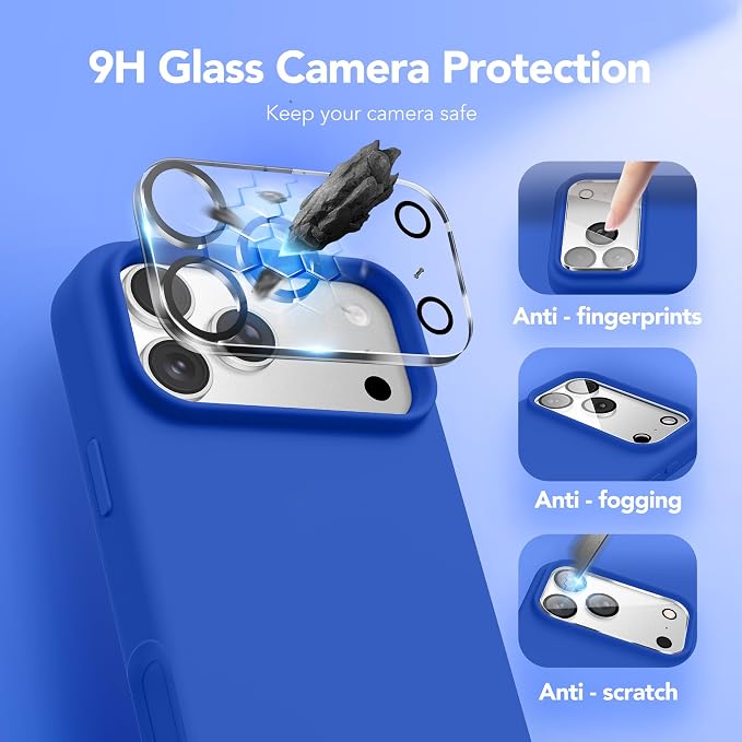 GONEZ Magnetic for iPhone 17 Pro Case, Compatible with MagSafe, [Screen Protector + Camera Lens Protector], Liquid Silicone Anti-Scratch Shockproof Protective Phone Case 6.3 inch, Klein Blue