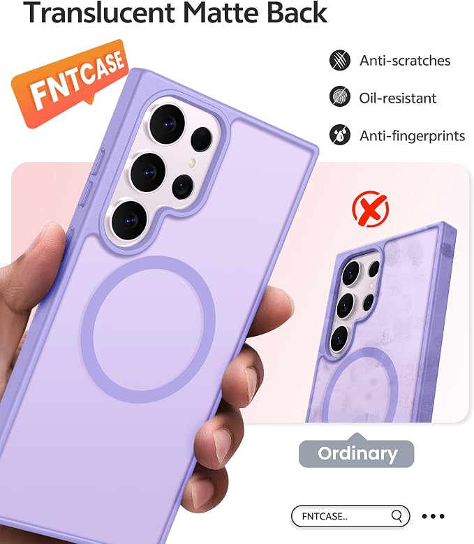 FNTCASE for Samsung Galaxy S23 Ultra Case, Compatible with Magsafe | Translucent Matte Magnetic Back, 14FT Military Grade Drop Protection, Shockproof Protective Phone Cover