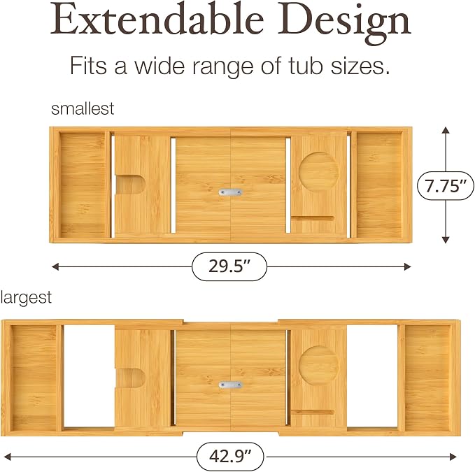 Personalized Bathtub Tray - Engraved Foldable Bamboo Bath Caddy, Tub Tray with Expandable Sides, Luxury Wooden Bath Table for Relaxation Spa - Customized Gift for Mom, Wife, New Home