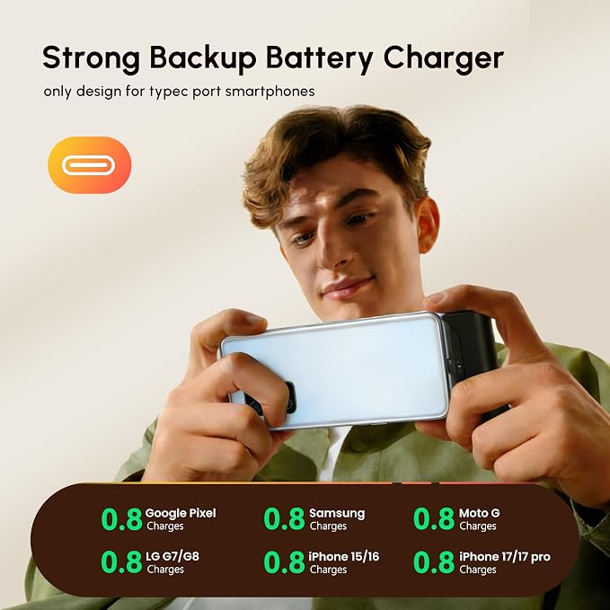 Small Portable USB C Power Bank for iPhone 15/16/17 series, 4800mah Little Portable Charger for Samsung Galaxy Note Series, Lightweight Handy USB Type C Backup External Battery Pack for Android-Black