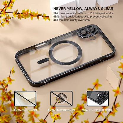 Misea Magnetic for iPhone 17 Case Compatible with MagSafe [Never Yellowing] [Military Grade Drop Protection] Full Camera Lens Protector Plating Soft Clear Phone Case for Women, Black