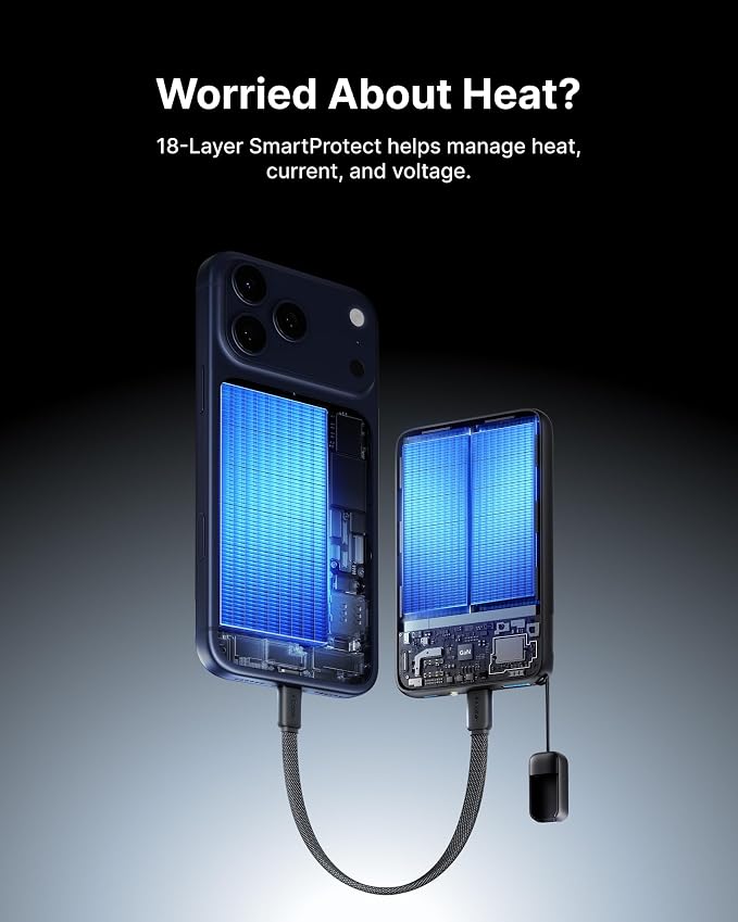 INIU Ultra Compact Power Bank, 10000mAh 45W Fast Charging Portable Charger with Detachable USB-C Cable & Stand, Flight-Safe Travel Battery Pack for iPhone 17 16 15 Pro Max Air, Samsung S26, iPad, etc