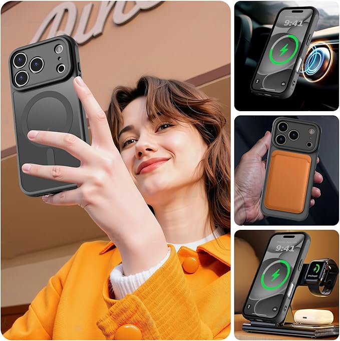 MOCCA Magnetic for iPhone 17 Pro Max Case, (Compatible with Magsafe) (16FT Military Grade Protection) Full Camera Protection Anti-Fingerprint Slim Translucent Matte Phone Cover 6.9",Black