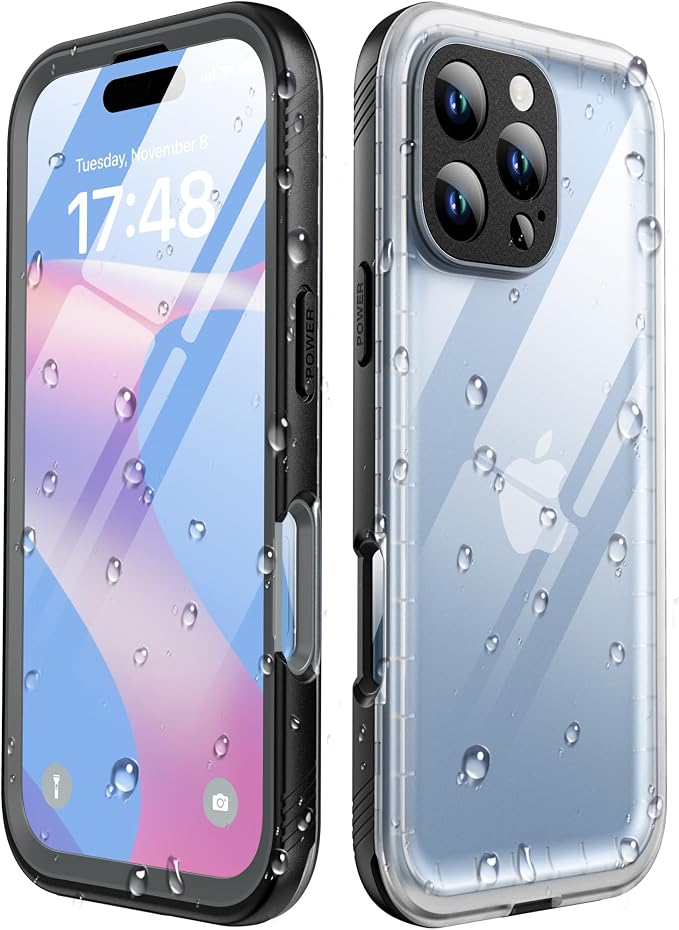 SPORTLINK for iPhone 16 Pro Max Case with Screen Protector,IP68 Underwater/6.6FT Military Dropproof/Dustproof/Heavy Duty Full Body Phone Case for Apple iPhone 16 Pro Max 6.9 inch Black/Frosted Clear