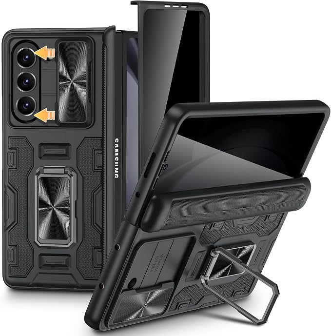 VEGO for Galaxy Z Fold 5 Case with Built-in Privacy Screen Protector,Black | with Slide Camera Cover & 360° Magnetic Kickstand Drop Protection Case for Samsung Galaxy Z Fold 5 5G 2023