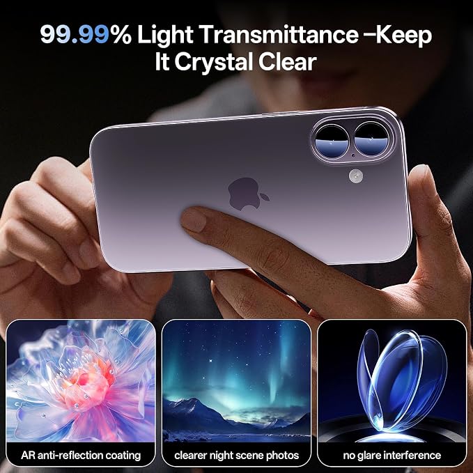 Camera Lens Protector for iPhone 17 6.3"（2025）-Single Piece,Ultra Thin Aluminum Alloy Frame,9H Dual-Strength Glass with 99% AR Light Transmittance,Case Friendly, Light Purple