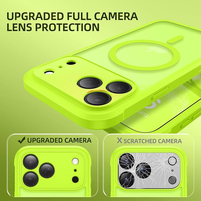 BERFY for iPhone 17 Pro Case, Compatible with MagSafe, Built-in Glass Screen Protector, Camera Protection, Shockproof Full Body Phone case 6.3", Translucent Bright Green