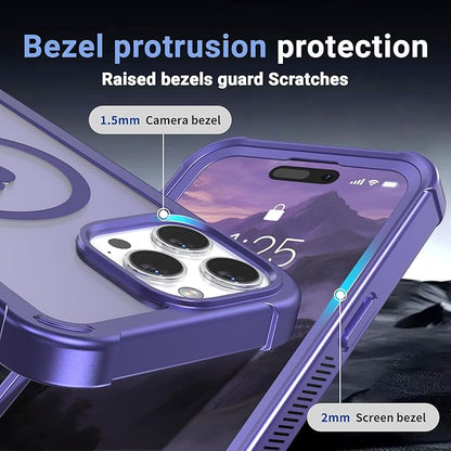 jaroco Magnetic for iPhone 15 Pro Case, [Compatible with MagSafe][Military Grade Drop Protection][Heavy Duty Protection][Non-Slip][Shockproof] 2-Layer Durable Bumper Phone Case 6.1''-Dark Purple