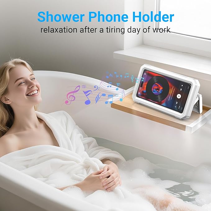 Coolpow Shower Phone Holder Waterproof【480°Rotatable】Retractable Adjustable Shower Phone Case Shower Stall Accessories for Bathroom Wall Phone Mount Stand Water Proof Anti Fog Case for 4-7"Cellphones