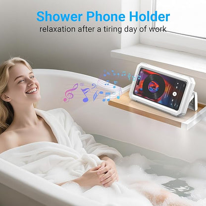 Coolpow Shower Phone Holder Waterproof【480°Rotatable】Retractable Adjustable Shower Phone Case Shower Stall Accessories for Bathroom Wall Phone Mount Stand Water Proof Anti Fog Case for 4-7"Cellphones
