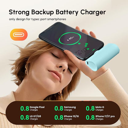 Mini Blue USB C Power Bank,4800mAh USB-C Portable Charger for iPhone 17 Pro Max, Little Backup External Type-c Battery Charger for iPhone 16e,USB Type C Battery Pack for Android Smartphones/Tablets