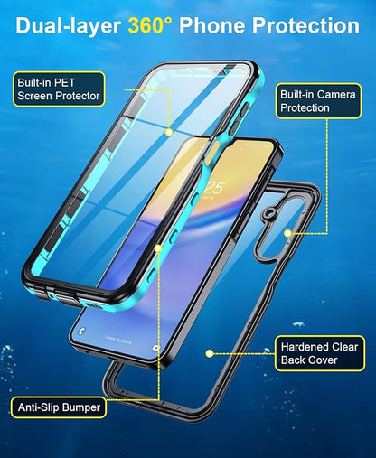 Beasyjoy for Samsung Galaxy A15 5G Case Waterproof, IP68 Underwater with Built-in Screen Protector, Full Body Military Grade Shockproof Dustproof Protective Rugged Cover, Blue