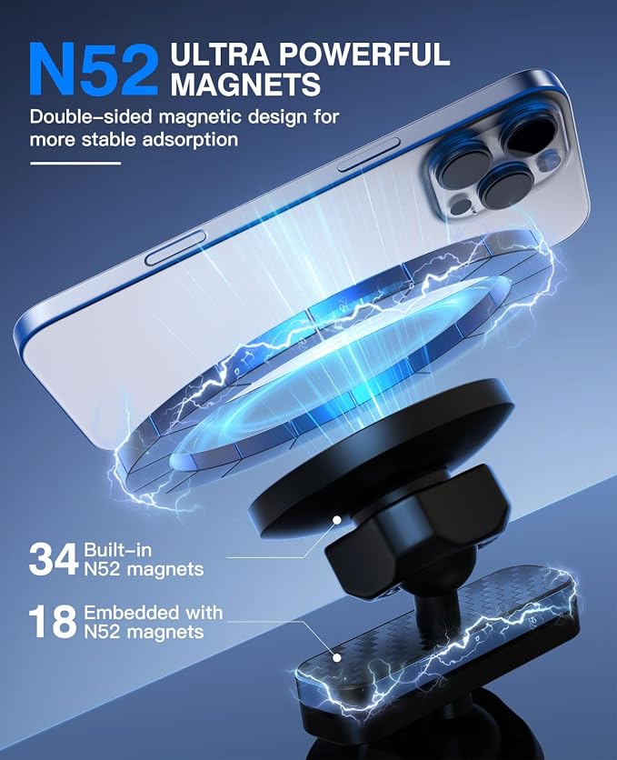 MoKo Dual Magnetic Phone Holder for Gym, 360°Adjustable Gym Phone Holder Magnet Compatible with MagSafe & iPhone 12-17 Series, Portable Phone Mount for Gym/Golf Cart/Car, Gym Accessories for Men Women