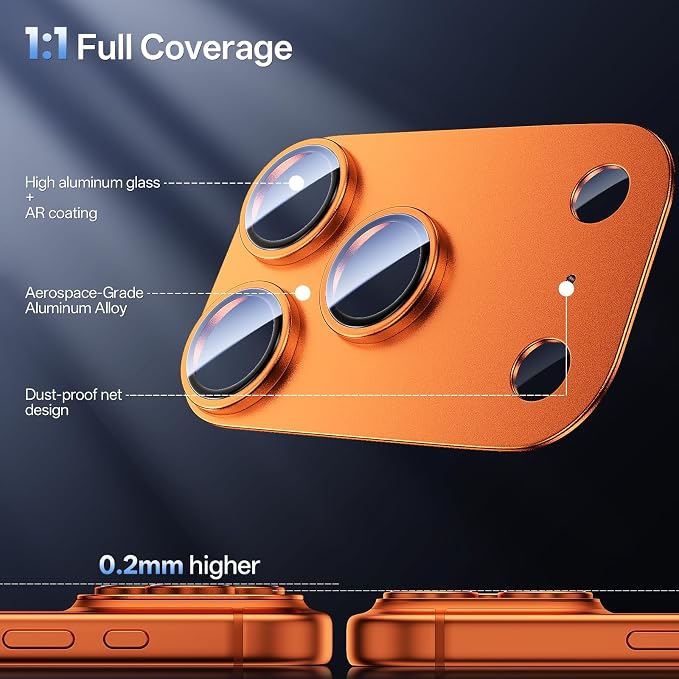 Camera Lens Protector for iPhone 17 Pro Max-Single Piece,Ultra Thin Aluminum Alloy Frame,9H Dual-Strength Glass with 99% AR Light Transmittance,Case Friendly, Orange
