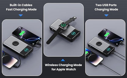 Portable Charger for iPhone, 40800mAh Power Bank with Built-in Cables & AC Wall Plug, All in One 5 Outputs USB C Fast Charging External Battery Pack for iPhone 17/16/15/14, Android, Travel Essential