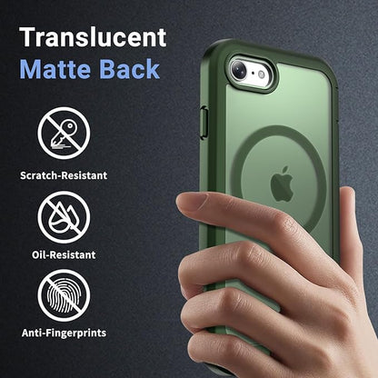 jaroco Magnetic for iPhone SE Case 3rd/2rd,iPhone 8/7 Case, [Compatible with MagSafe][Military Grade Drop Protection][Heavy Duty Protection][Non-Slip] 2-Layer Bumper Phone Case 4.7''-Army Green