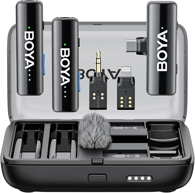 BOYA BOYALINK 2 Wireless Lavalier Microphone for iPhone/Camera/Android/PC, 3-in-1 RX, Mini Lapel Mic, 48kHz 24bit, 1000ft, 30h Use, 2 Level Noise reduction, Clip on Mic with USB-C/Lightning/3.5mm Plug