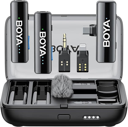 BOYA BOYALINK 2 Wireless Lavalier Microphone for iPhone/Camera/Android/PC, 3-in-1 RX, Mini Lapel Mic, 48kHz 24bit, 1000ft, 30h Use, 2 Level Noise reduction, Clip on Mic with USB-C/Lightning/3.5mm Plug