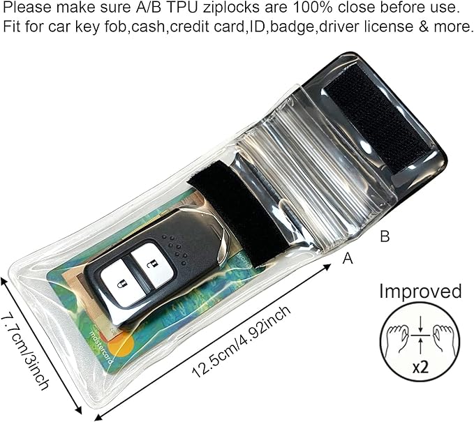 DRIPAC Waterproof Car Key FOB Case Waterproof Wallet Waterproof Holder Pouch For Key ID Badge Credit Card Money（Black+Black）
