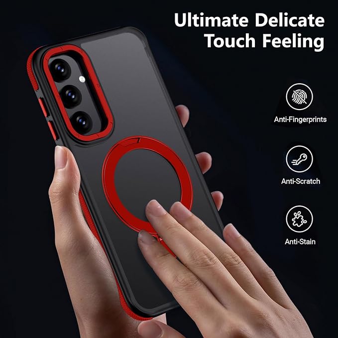 for Samsung Galaxy S23 FE Case, Magnetic Adjustable Ring Stand [Fit for Magsafe], [Military-Grade Shockproof Protection] Phone Case with Kickstand&Ring Holder (Red) 1