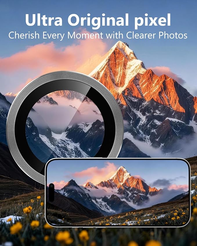 EZ-GLAZ-Camera Lens Protector for iPhone 17/16/15/14 Pro & Pro Max Series, with Aerospace-Grade Aluminum Alloy Ring, 1:1 Invisible Fit & Ultra-Clear, Military-Grade 9H+ Glass, Silver