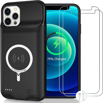 Battery Charging Case for iPhone 12/12 Pro, 10000mAh High Capacity Portable Protective Battery Case Wireless Charging Compatible with iPhone 12/12 Pro (6.1 inch) Extended Battery Charger Cover(Black)