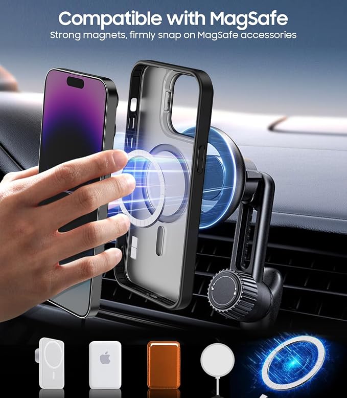 for iPhone 14 Pro Max Case, Compatible with MagSafe, Built-in Camera Ring Stand, with Individual Camera Cover, Translucent Matte Military-Grade Drop Protection Magnetic Case, Black