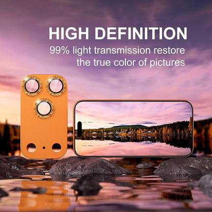 beuxece Compatible for iPhone 17 Pro Camera Lens Protector, Matte Metal Tempered Glass Rear Camera Screen Cover Accessories [Military Grade Shatterproof] [Strong Adsorption] - Glitter Orange
