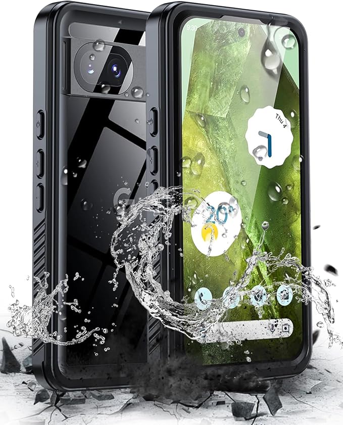 Hualele Pixel 8a Case Waterproof, Built in Lens & Screen Protector Rugged Full Body Heavy Duty Protective Shockproof IP68 Underwater Cover for Google Pixel 8a Black