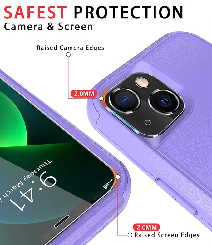 Diverbox for iPhone 13 Case [Shockproof] [Dropproof] [Tempered Glass Screen Protector + Camera Lens Protector],Heavy Duty Protection Phone Case Cover for Apple iPhone 13 (Purple)