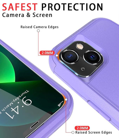 Diverbox for iPhone 13 Case [Shockproof] [Dropproof] [Tempered Glass Screen Protector + Camera Lens Protector],Heavy Duty Protection Phone Case Cover for Apple iPhone 13 (Purple)