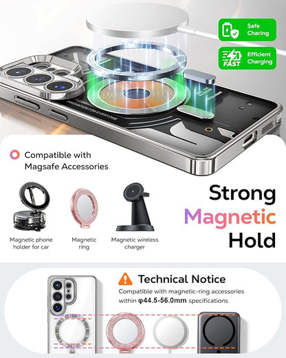 Meifigno Magnetic Case Designed for Samsung Galaxy S26 Ultra 6.9", [Compatible with MagSafe] [Removable Glitter Card & Wrist Strap], Surround Lens Protection Case for Galaxy S26 Ultra, Silver