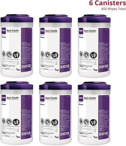 Super Sani-Cloth X-Large Disinfectant Wipes, 6-Pack (450 Count), 75 XL 7.5" x 15" Wipes, Hospital-Grade Surface Cleaning and Disinfecting