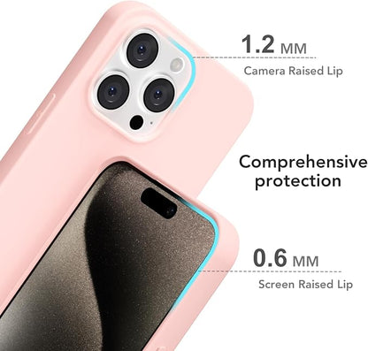 for iPhone 15 Pro Max Case Silicone Compatible with Magsafe Case, Ultra Slim Thin Magnetic Phone Cases Mag Safe, Cute Soft Rubber Gel Matte Plain Wireless Charging Cover for Women, Light Pink