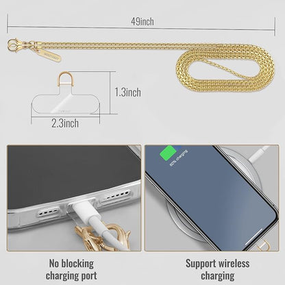 MOUTAKEY Metal Cell Phone chain Crossbody Phone lanyard with 2 Tether Tabs Detachable iPhone Chain Crossbody Strap,Non-rusting,Solid,iPhone Lanyard for Women Girls Travel Shopping Party Camping