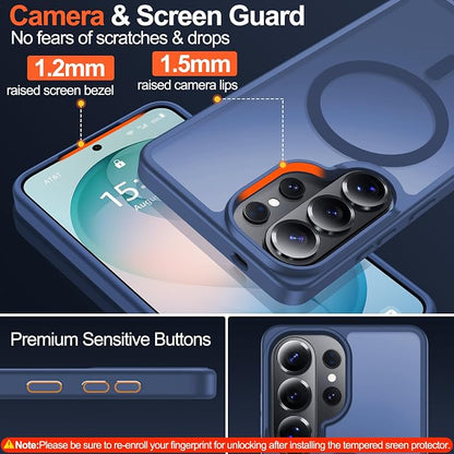 MOZOTER for Samsung Galaxy S26 Ultra Case with Magnetic,[Compatible with MagSafe][12Ft Military Dropproof][2*Screen Protector] Translucent Anti-Slip Back Slim Shockproof Case for S26 Ultra-Blue | [12Ft Military Dropproof][2*Screen Protector]Translucent...