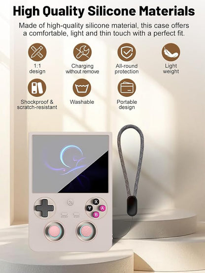 Silicone Protective Case for Anbernic RG477V Game Console, Full-Body Protective Cover with Precise Cutout, Shockproof Dustproof Protector Sleeve & Scratch-Resistant Sleeve (Grey)