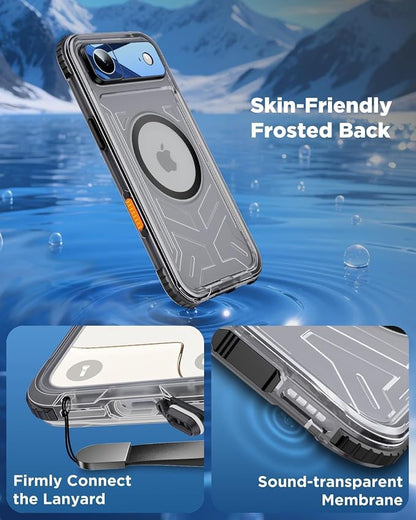 for iPhone Air Waterproof Case with Magsafe, Built-in [Camera & Screen Protector] [Lanyard], IP68 Water Proof Full Body Dustproof Heavy Duty Frosted Protective Phone Cover, 6.7" Black