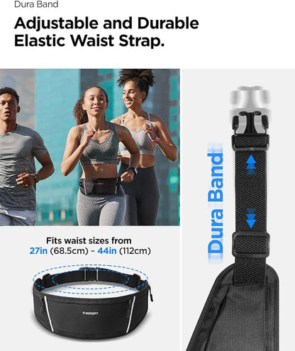 Spigen Life A710 Dynamic Shield Slim Running Adjustable Waist Belt Fanny Pack for Men & Women, Phone Holder, Lightweight, Water Resistant, Reflective, Bounce-free for Running, Jogging, Sports - Black