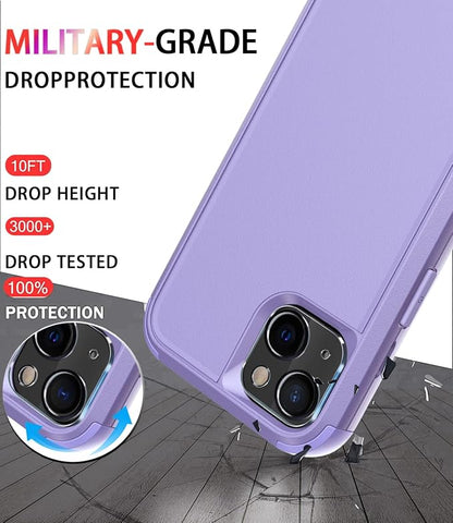 Diverbox for iPhone 13 Case [Shockproof] [Dropproof] [Tempered Glass Screen Protector + Camera Lens Protector],Heavy Duty Protection Phone Case Cover for Apple iPhone 13 (Purple)