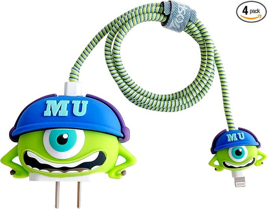 3D Cute Cartoon Charger Protector Case - Compatible for Apple 20W USB-C Power Adapter and Lightning Cable (Green 01)